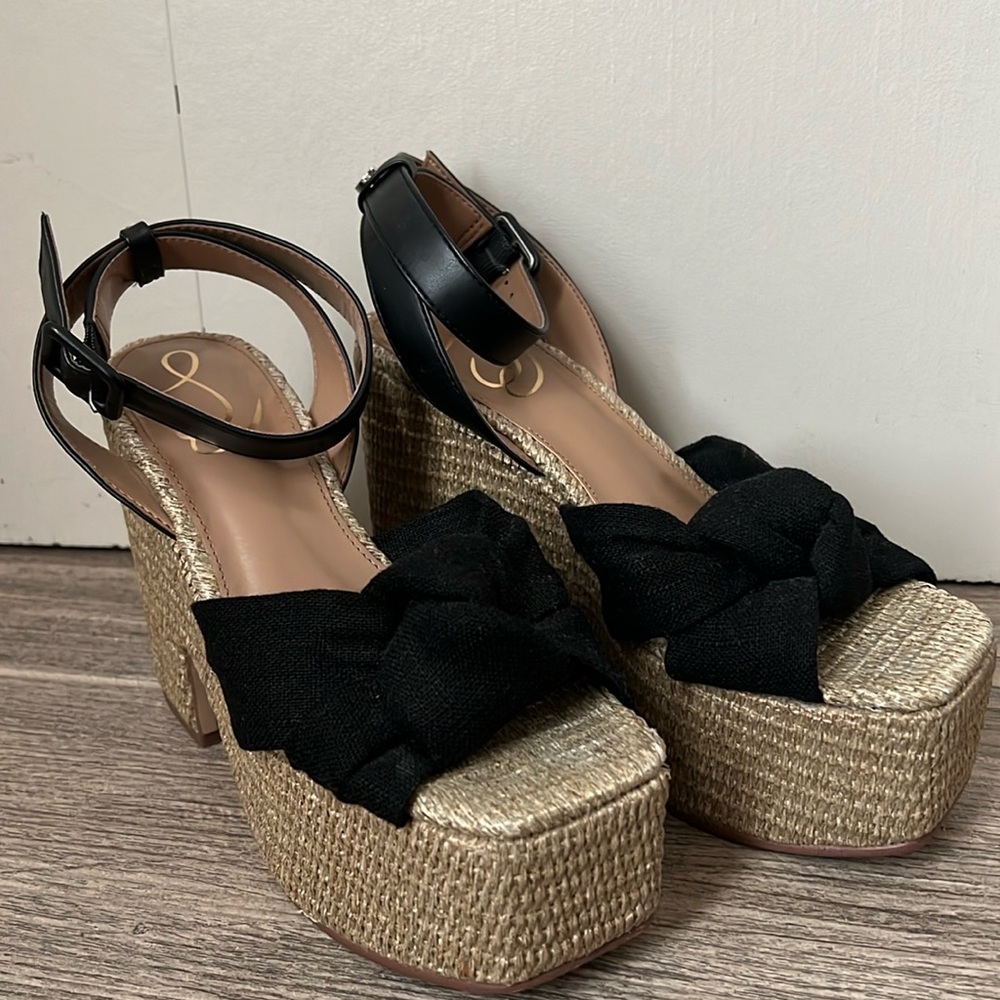 Sam Edelman Platform Espadrille Wedge Heels Black Size 6